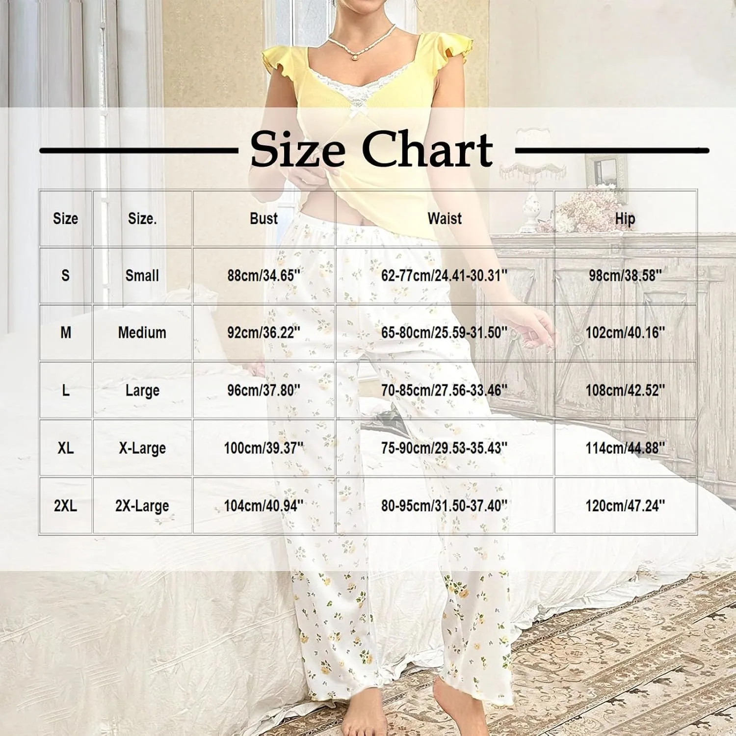 Ruziyoog Women's Pajama Sets Lace V Neck Ruffle Sleeve Tops and Long Pants Sleepwear Nightwear Soft Pjs Lounge Sets