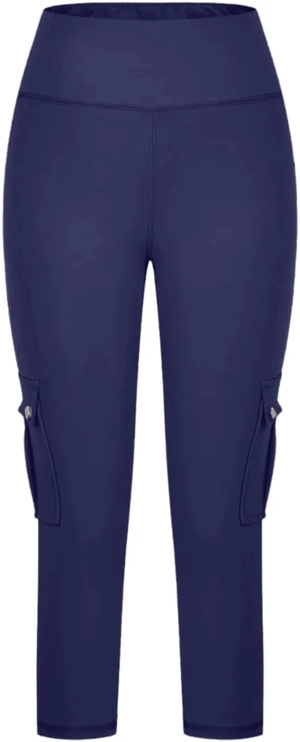 Seamless Leggings for Women Cargo High Waist Solid Slim Fit Workout Cargo Leggings with Pockets Capri Pants for Women