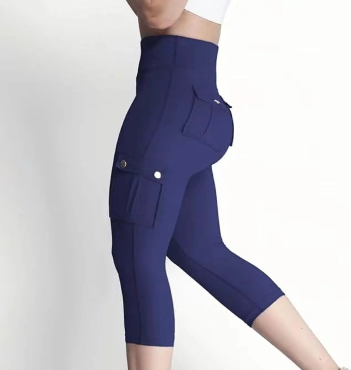 Seamless Leggings for Women Cargo High Waist Solid Slim Fit Workout Cargo Leggings with Pockets Capri Pants for Women