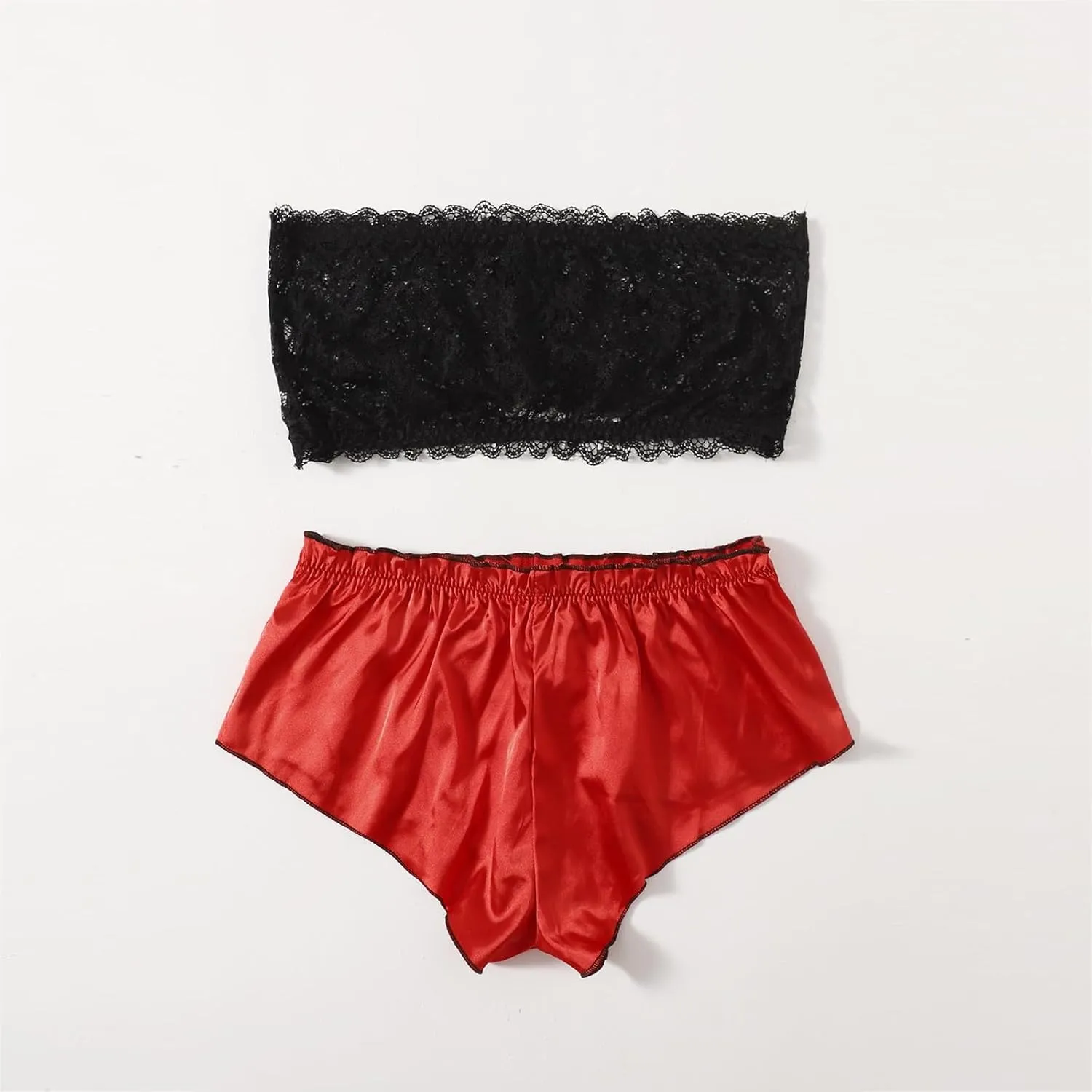Sexy Lingerie For Women Naughty Lace Trim Bralette Bra and Panty High Waisted Bowknot Sleepwear Boudoir Nightwear