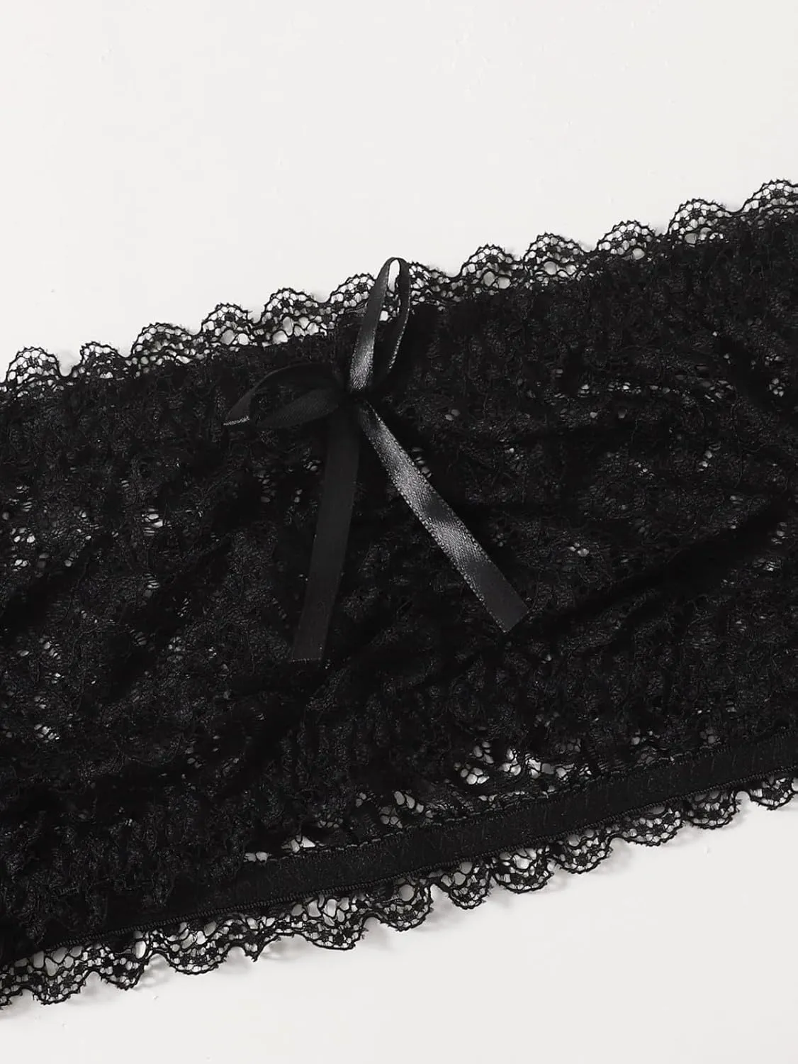 Sexy Lingerie For Women Naughty Lace Trim Bralette Bra and Panty High Waisted Bowknot Sleepwear Boudoir Nightwear