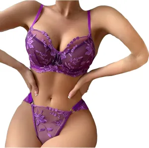Sexy Lingerie for Women Super Stretchy Lace Bra and Panty Set Two Piece Sheer Bralette Temptation Exotic Underwear