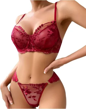 Sexy Lingerie for Women Super Stretchy Lace Bra and Panty Set Two Piece Sheer Bralette Temptation Exotic Underwear