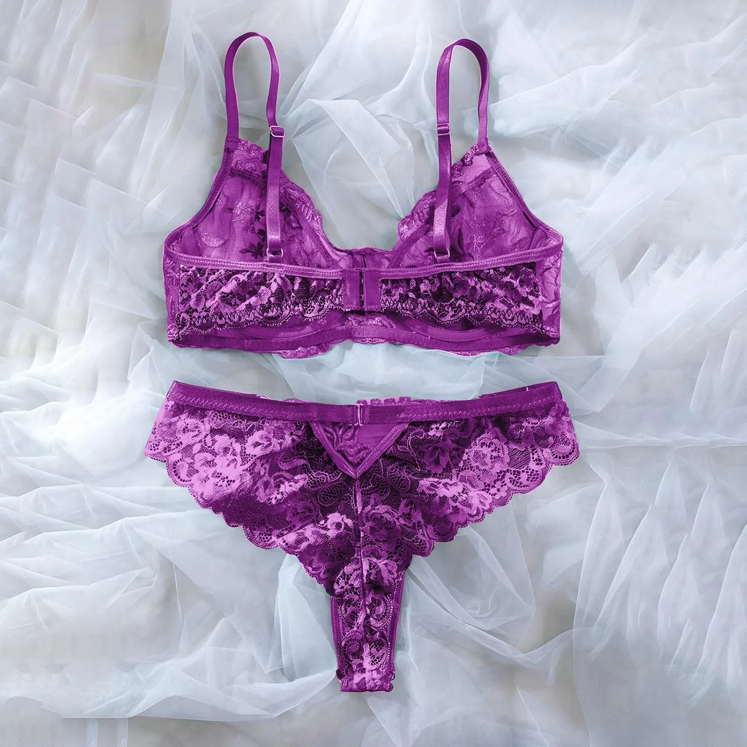 Sexy Lingerie for Women Super Stretchy Lace Bra and Panty Set Two Piece Sheer Bralette Temptation Exotic Underwear