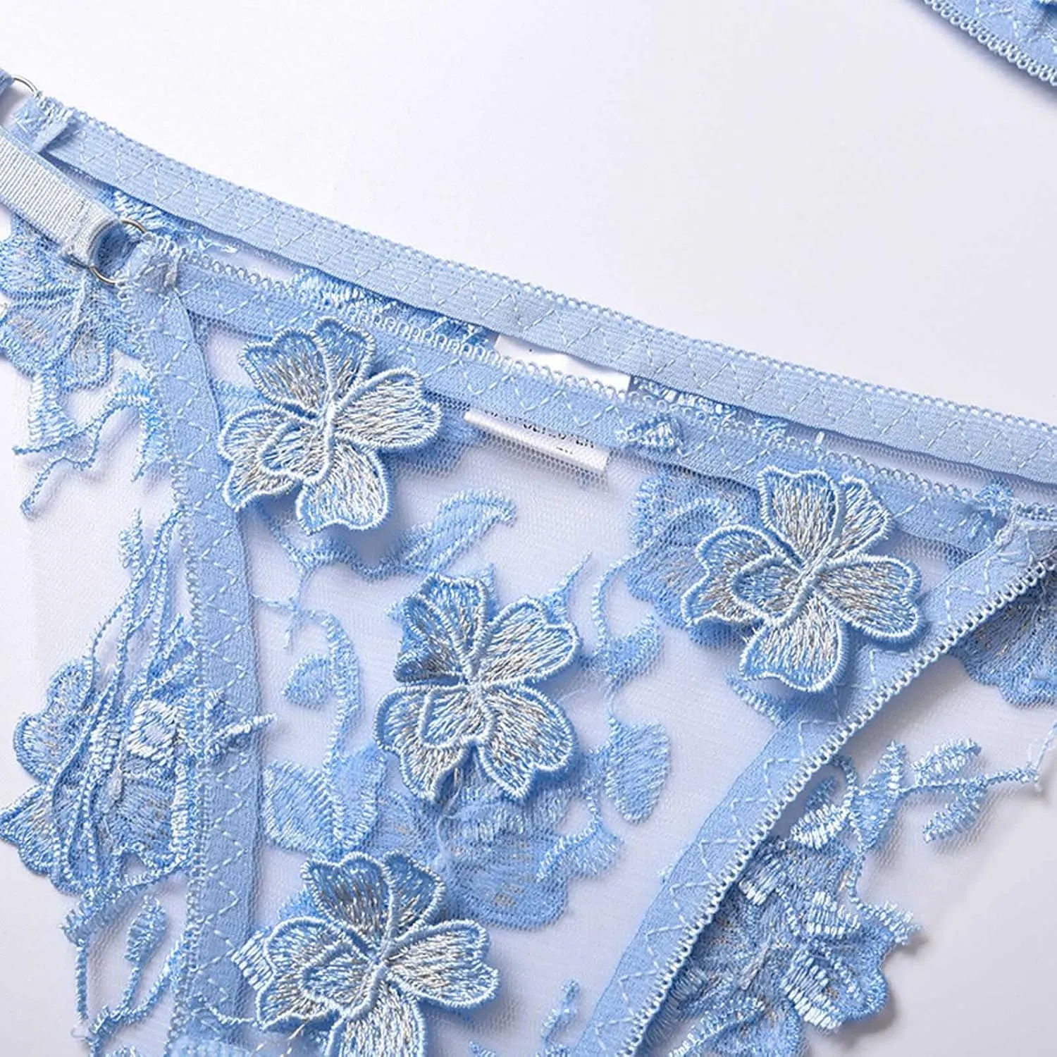 Sexy Lingerie for Women Two Piece Floral Embroidered Lace Mesh Sheer Underwire Bralette and Panty Set for Sex Naughty Play