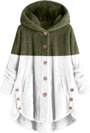 SHAOBGE Front Coat Women's Spliced Button Pocket Split Fashion Casual Long Sleeve Plush Coat Women plus Size Coats