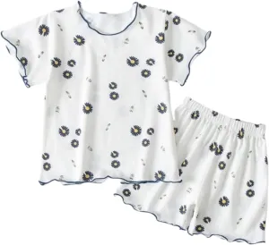 Short Sleeve Pajama Set 2 Piece Strawberry Print Lounge Sets Summer T Shirt Top and Shorts Pj Sets Soft Sleepwear