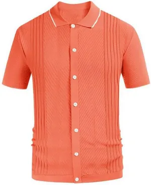 Short Sleeve Striped Knit Polo Shirt Striped Fit Knit Polo Shirt Vintage Striped Knit Cardigan Button Down Golf Shirt