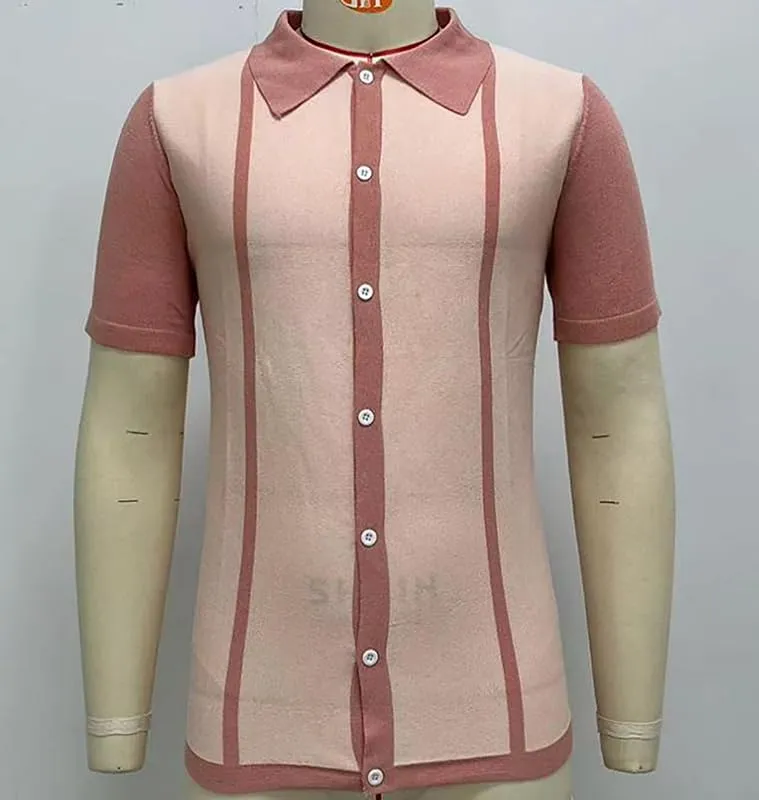 Short Sleeve Striped Knit Polo Shirt Striped Slim Fit Knit Polo Shirt Men's Vintage Striped Knit Cardigan Button Down Polo