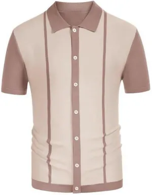 Short Sleeve Striped Knit Polo Shirt Striped Slim Fit Knit Polo Shirt Men's Vintage Striped Knit Cardigan Button Down Polo