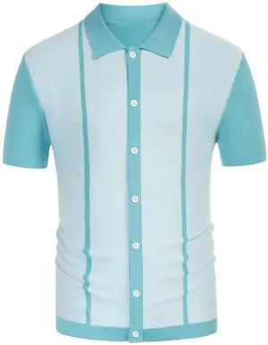 Short Sleeve Striped Knit Polo Shirt Striped Slim Fit Knit Polo Shirt Men's Vintage Striped Knit Cardigan Button Down Polo