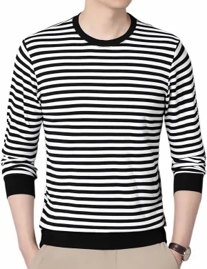 SHUIANGRAN Men's Striped T-Shirt Sport Cotton Shirts Classic Fit Casual Pullover Long/Short Sleeve Crew Neck Striped Shirts