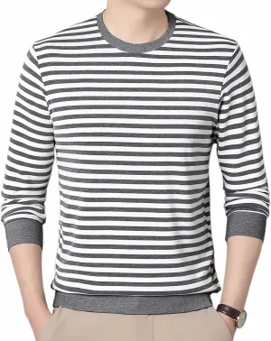 SHUIANGRAN Men's Striped T-Shirt Sport Cotton Shirts Classic Fit Casual Pullover Long/Short Sleeve Crew Neck Striped Shirts