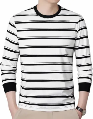 SHUIANGRAN Men's Striped T-Shirt Sport Cotton Shirts Classic Fit Casual Pullover Long/Short Sleeve Crew Neck Striped Shirts
