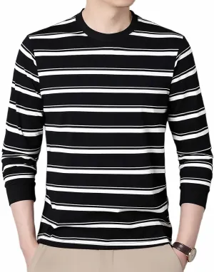 SHUIANGRAN Men's Striped T-Shirt Sport Cotton Shirts Classic Fit Casual Pullover Long/Short Sleeve Crew Neck Striped Shirts