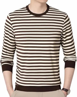 SHUIANGRAN Men's Striped T-Shirt Sport Cotton Shirts Classic Fit Casual Pullover Long/Short Sleeve Crew Neck Striped Shirts