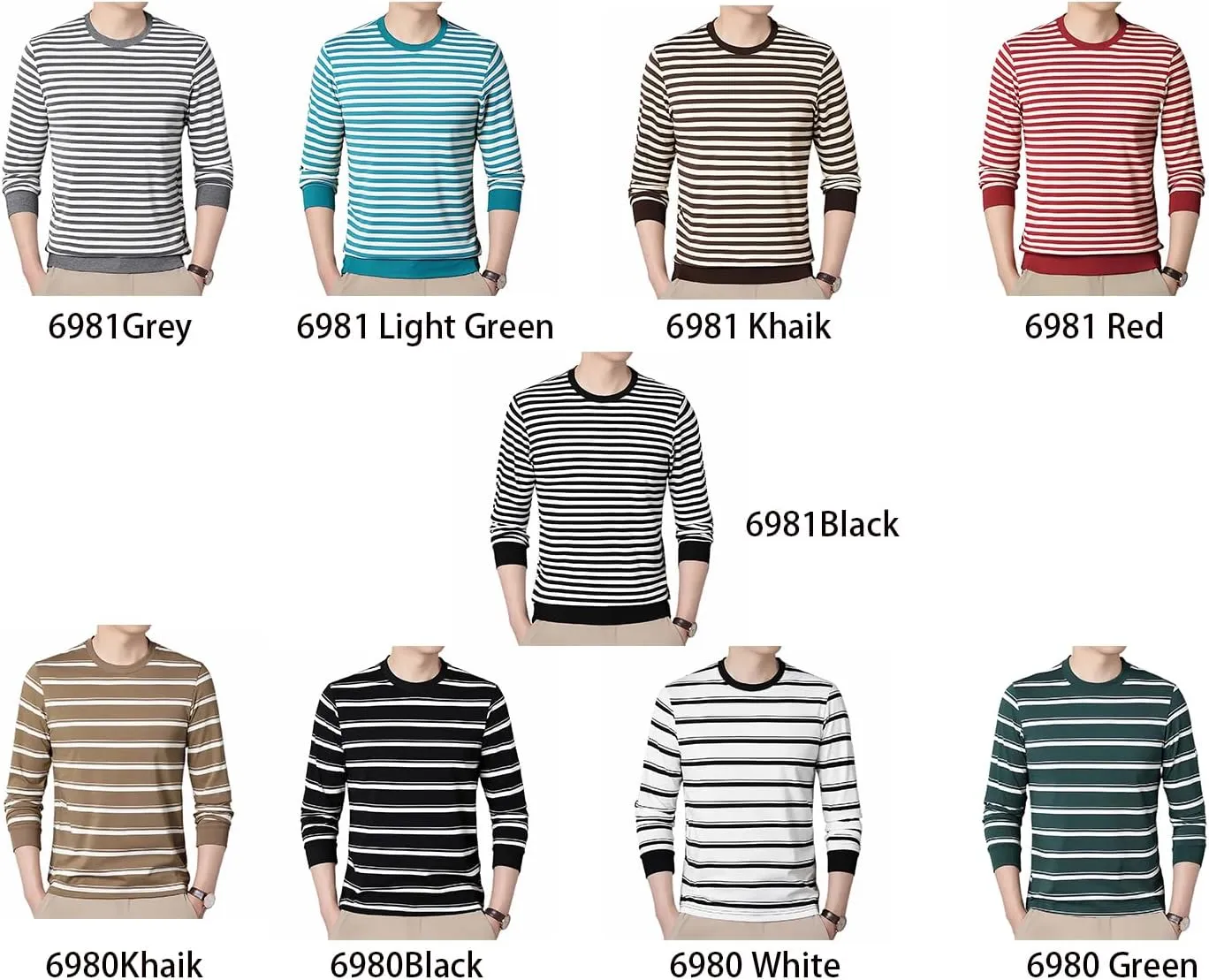SHUIANGRAN Men's Striped T-Shirt Sport Cotton Shirts Classic Fit Casual Pullover Long/Short Sleeve Crew Neck Striped Shirts