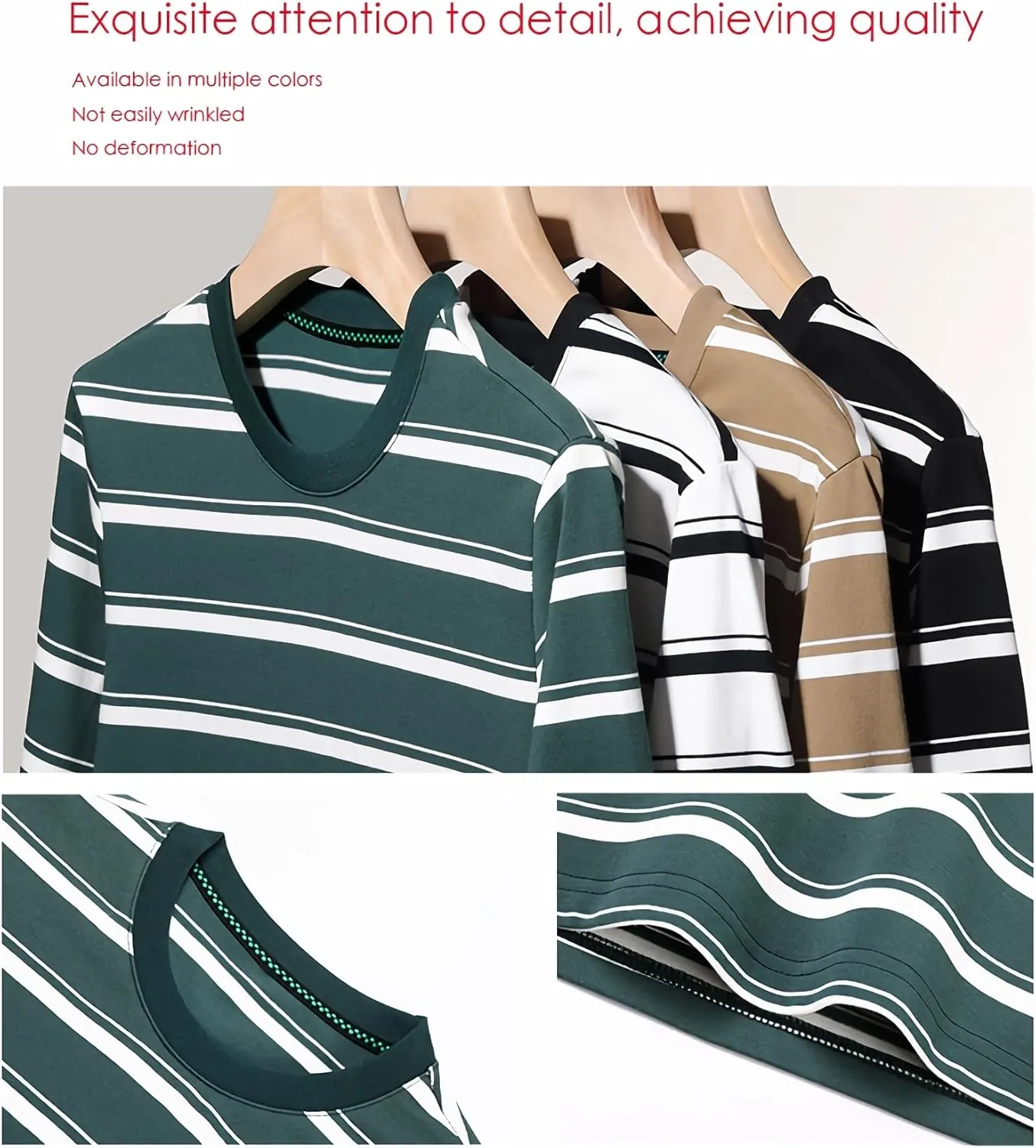 SHUIANGRAN Men's Striped T-Shirt Sport Cotton Shirts Classic Fit Casual Pullover Long/Short Sleeve Crew Neck Striped Shirts