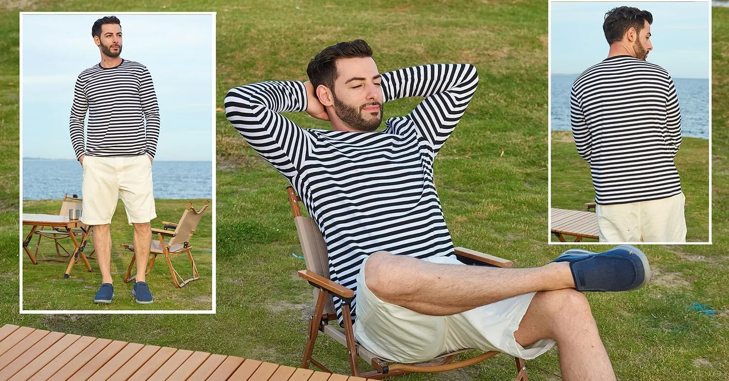 SHUIANGRAN Men's Striped T-Shirt Sport Cotton Shirts Classic Fit Casual Pullover Long/Short Sleeve Crew Neck Striped Shirts