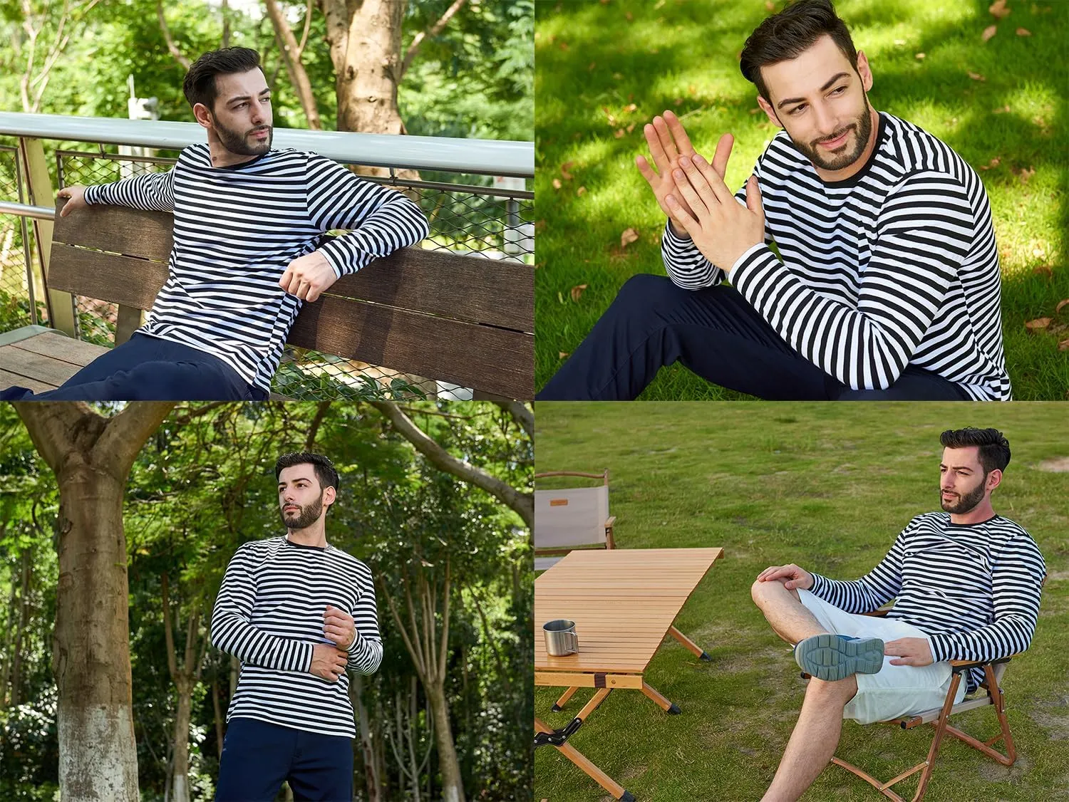 SHUIANGRAN Men's Striped T-Shirt Sport Cotton Shirts Classic Fit Casual Pullover Long/Short Sleeve Crew Neck Striped Shirts