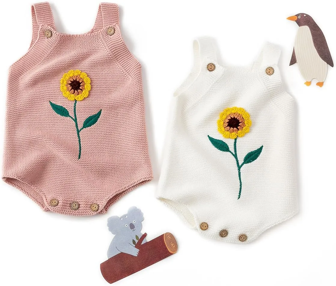 Simplee kids Baby Girls Sunflower Knit Rompers Knit Clothes for Newborn Baby Girls