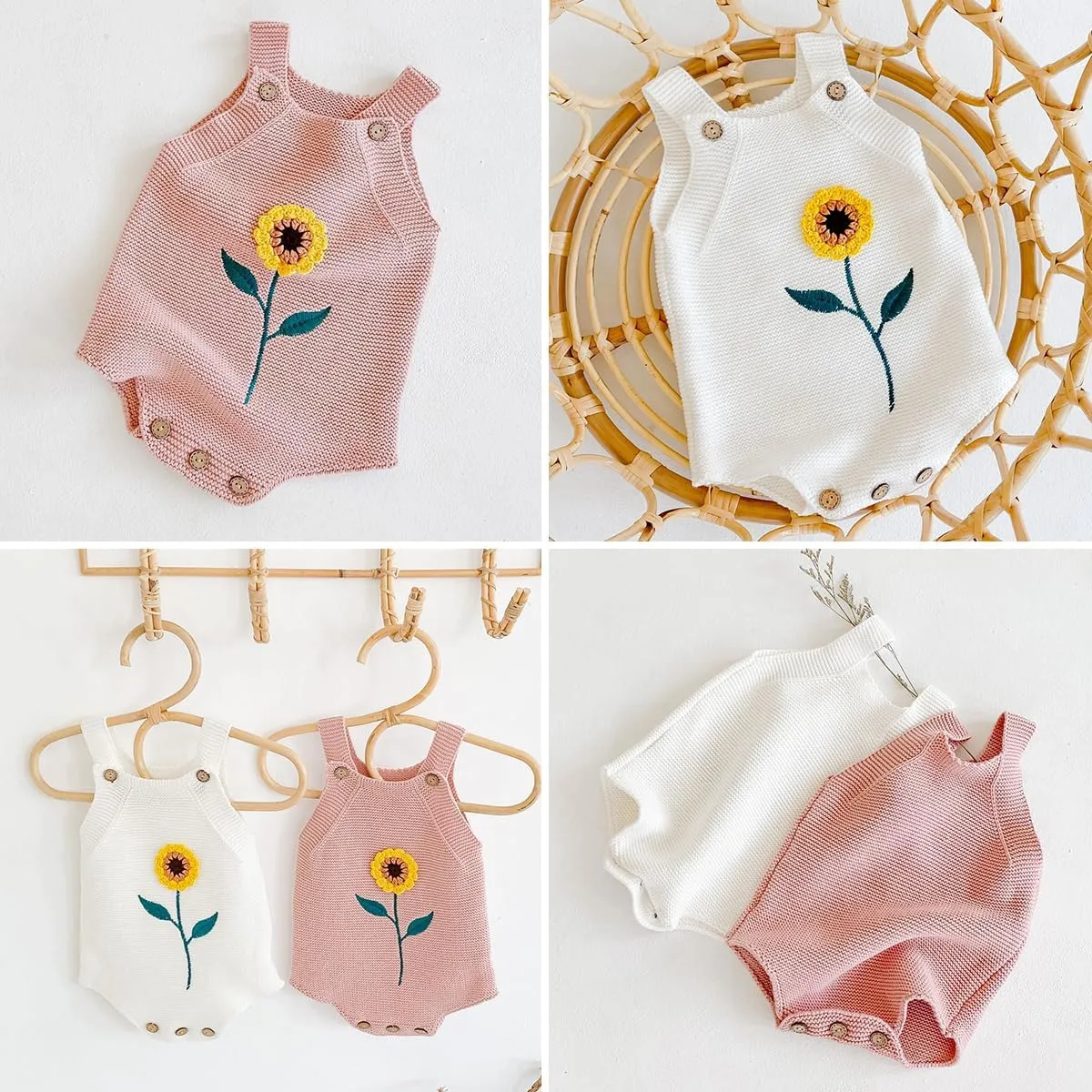 Simplee kids Baby Girls Sunflower Knit Rompers Knit Clothes for Newborn Baby Girls