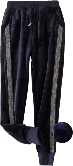 Snoly Women's Winter Warm Sherp-Lined Velvet Velour Sweatpants Running Active Fleece Jogger Pants
