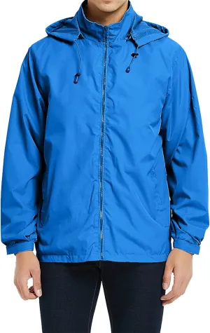 SNOW DREAMS Mens Rain Jacket Water Resistant Raincoat Lightweight Windbreaker Hooded Outerwear for Hiking Travel