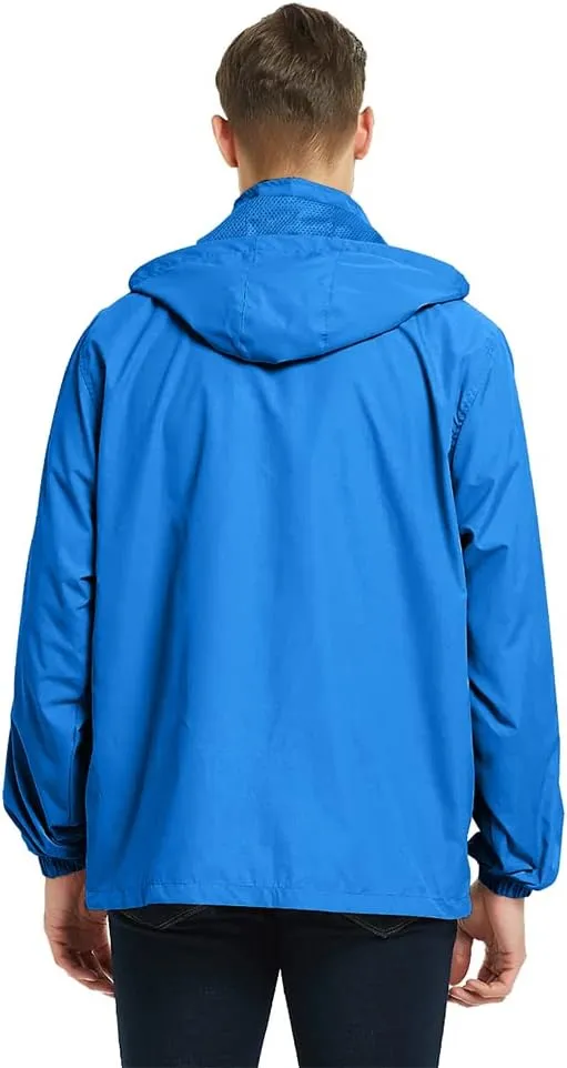 SNOW DREAMS Mens Rain Jacket Water Resistant Raincoat Lightweight Windbreaker Hooded Outerwear for Hiking Travel