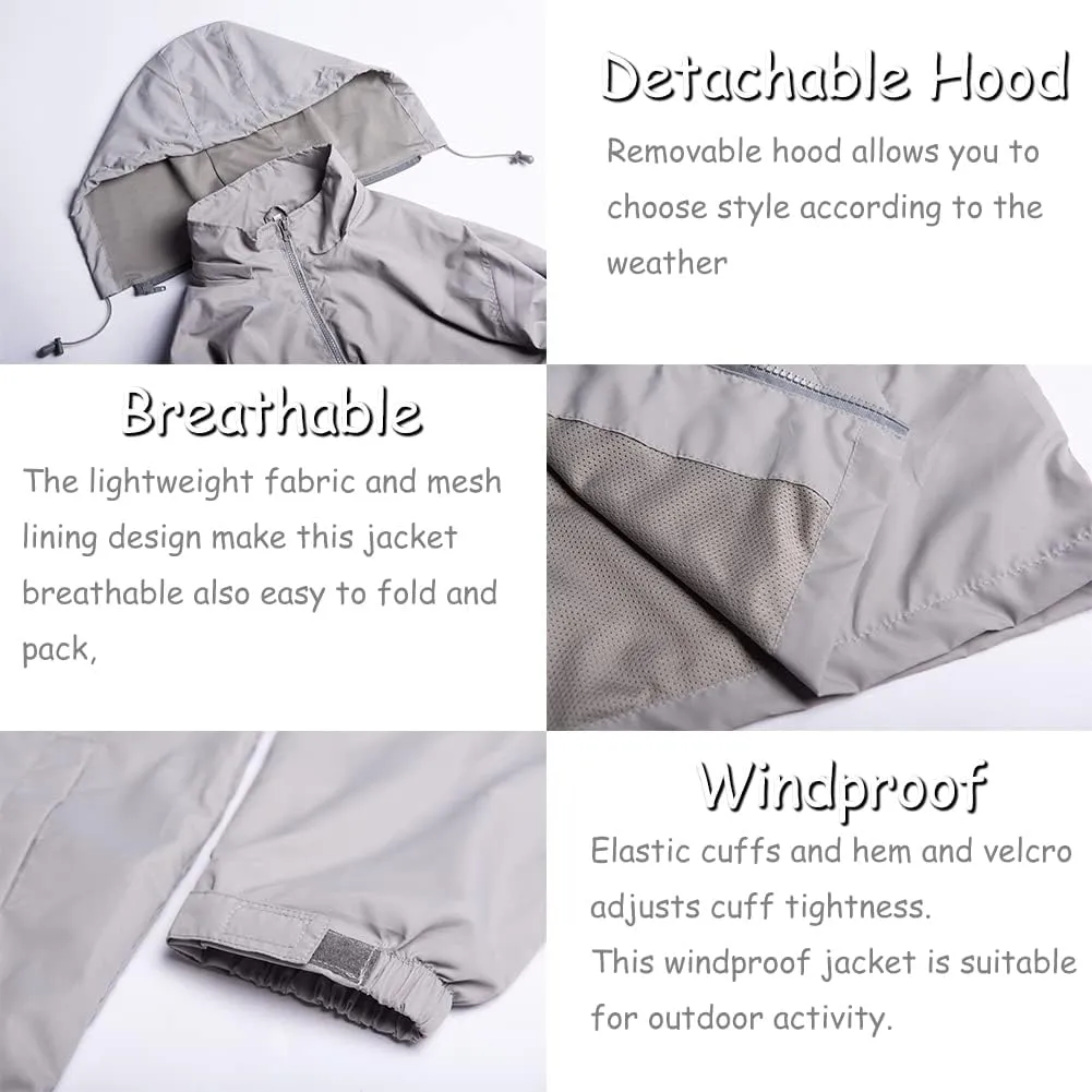 SNOW DREAMS Mens Rain Jacket Water Resistant Raincoat Lightweight Windbreaker Hooded Outerwear for Hiking Travel