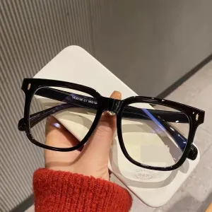 Square Oversized Computer Readers Anti Eye Strain Eyewear Blue Light Blocking Reading Glasses Flat Light Mirror (Color : Black, Size :  100)