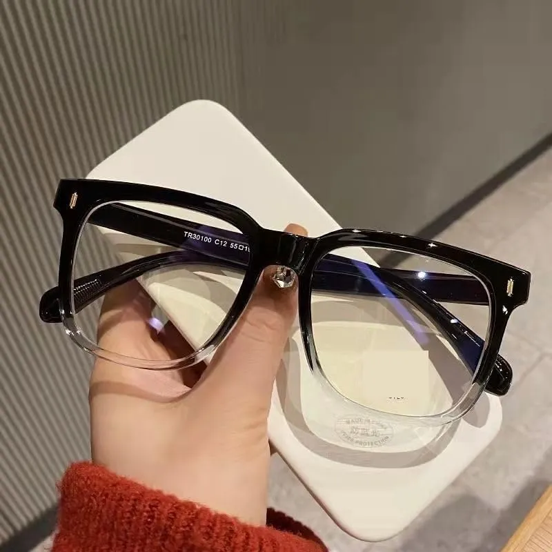 Square Oversized Computer Readers Anti Eye Strain Eyewear Blue Light Blocking Reading Glasses Flat Light Mirror (Color : Fade to-Black, Size :  100)