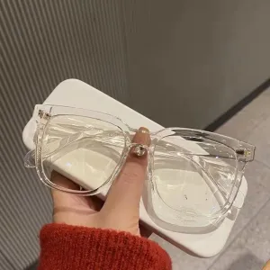 Square Oversized Computer Readers Anti Eye Strain Eyewear Blue Light Blocking Reading Glasses Flat Light Mirror (Color : Transparent, Size :  100)