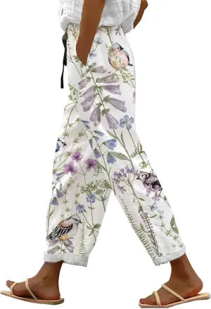 Striped Linen Capris Women Casual Drawstring Pants Striped Linen Capris Women Linen Pants Women Capri Linen