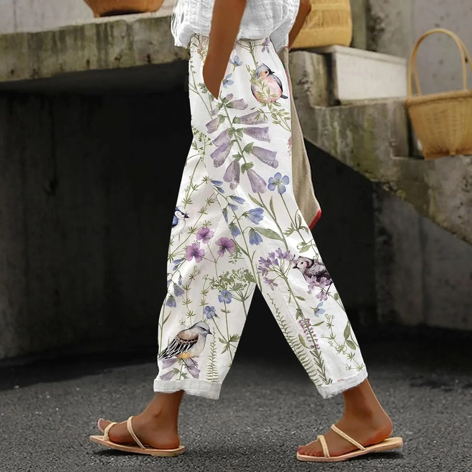 Striped Linen Capris Women Casual Drawstring Pants Striped Linen Capris Women Linen Pants Women Capri Linen