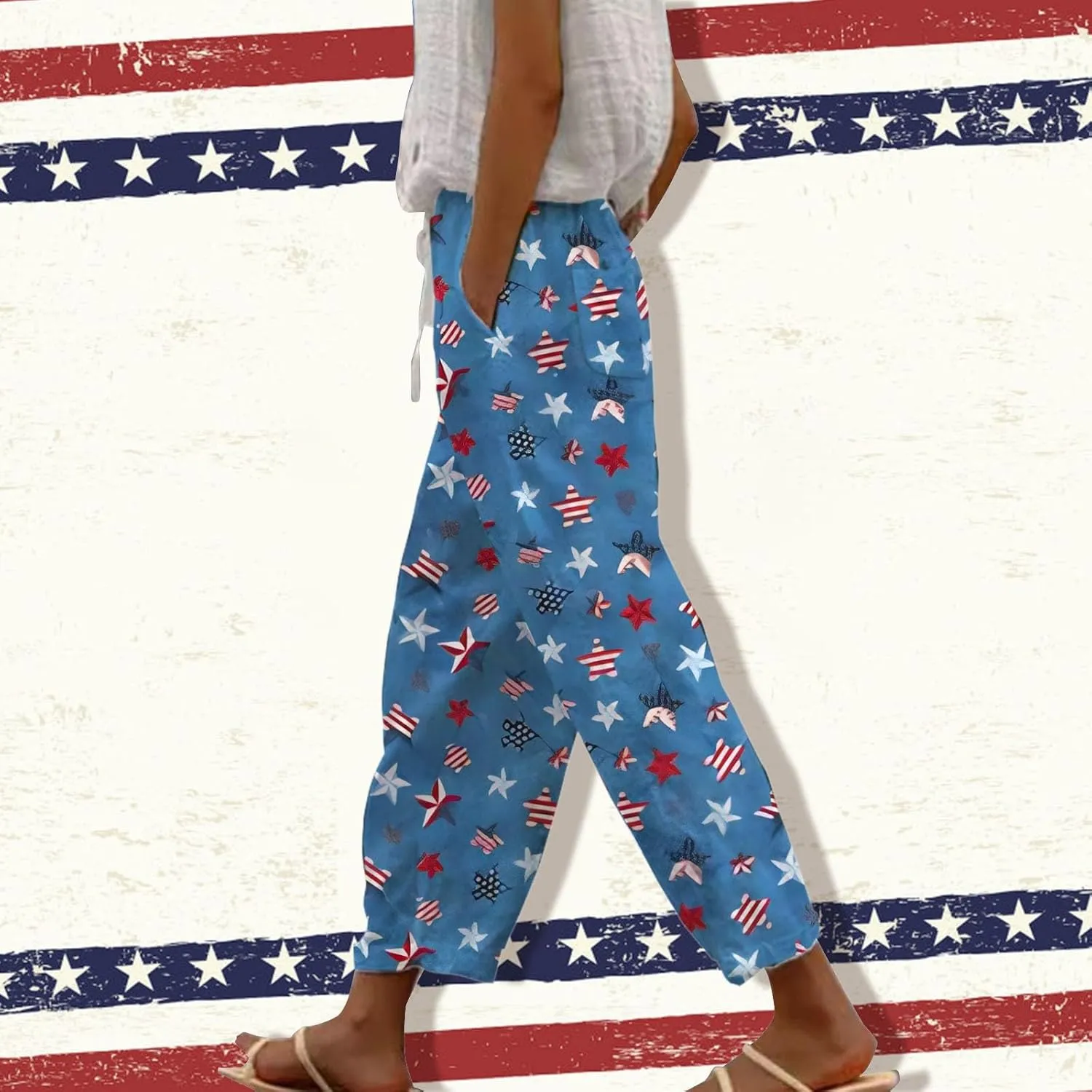 Striped Linen Capris Women Casual Drawstring Pants Striped Linen Capris Women Linen Pants Women Capri Linen