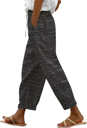 Striped Linen Capris Women Casual Drawstring Pants Striped Linen Capris Women Linen Pants Women Capri Linen