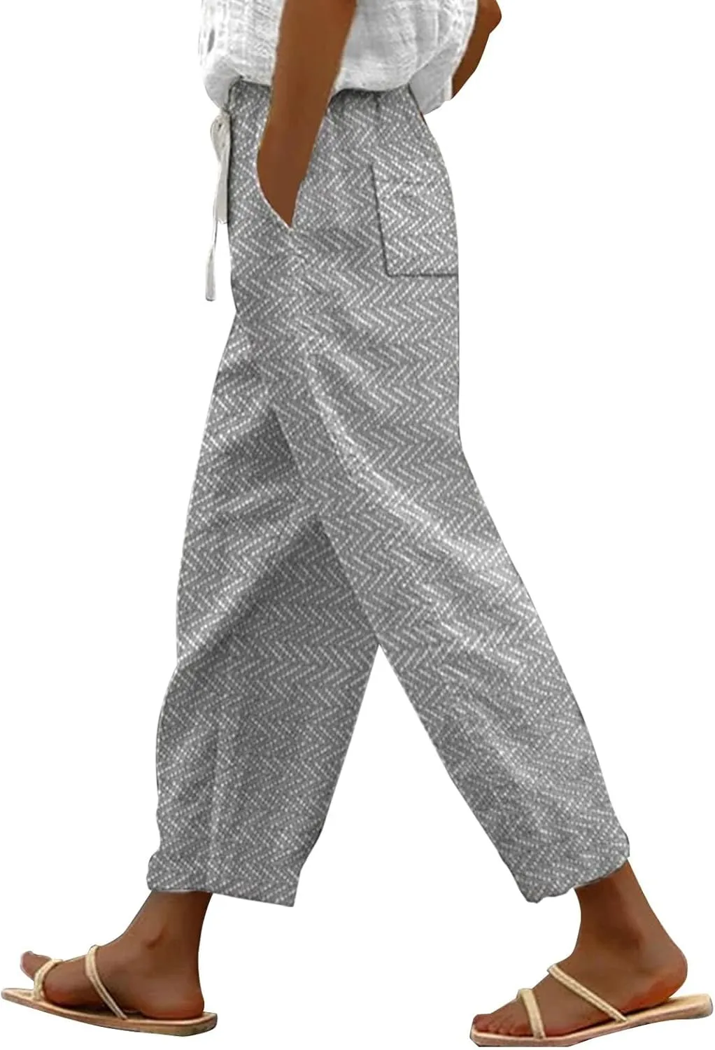 Striped Linen Capris Women Casual Drawstring Pants Striped Linen Capris Women Linen Pants Women Capri Linen