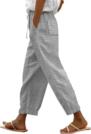 Striped Linen Capris Women Casual Drawstring Pants Striped Linen Capris Women Linen Pants Women Capri Linen