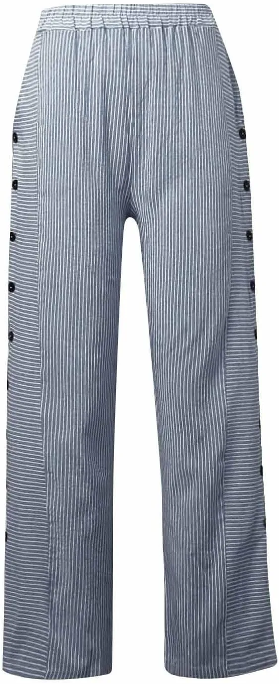 Striped Linen Pants Women Casual High Waisted Wide Leg Cropped Pants Summer Beach Gauze Capri Trousers with Pockets
