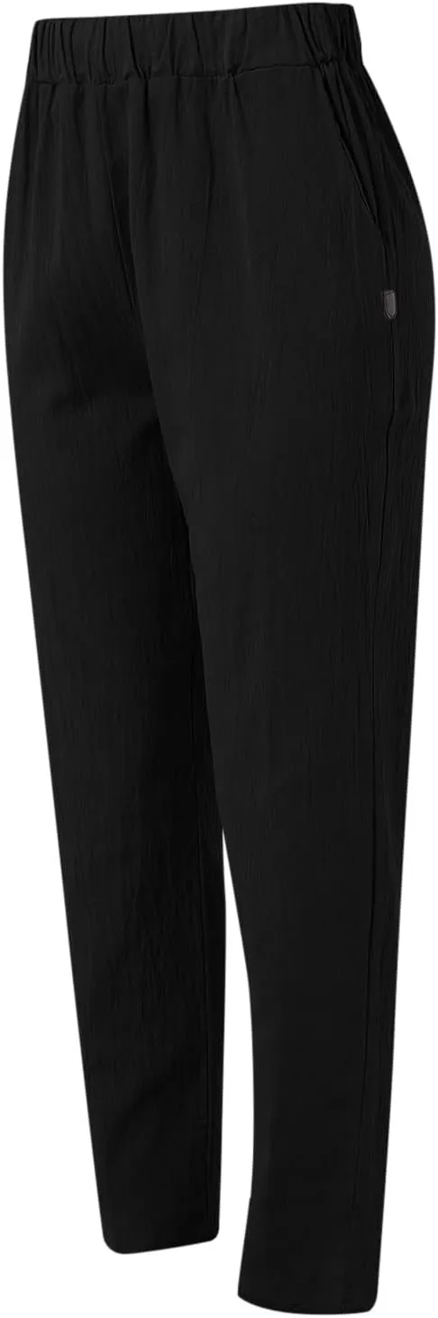 Striped Linen Pants Women Vintage Striped Print High Elastic Waist Wide Leg Capri Beach Palazzo Pants with Pockets