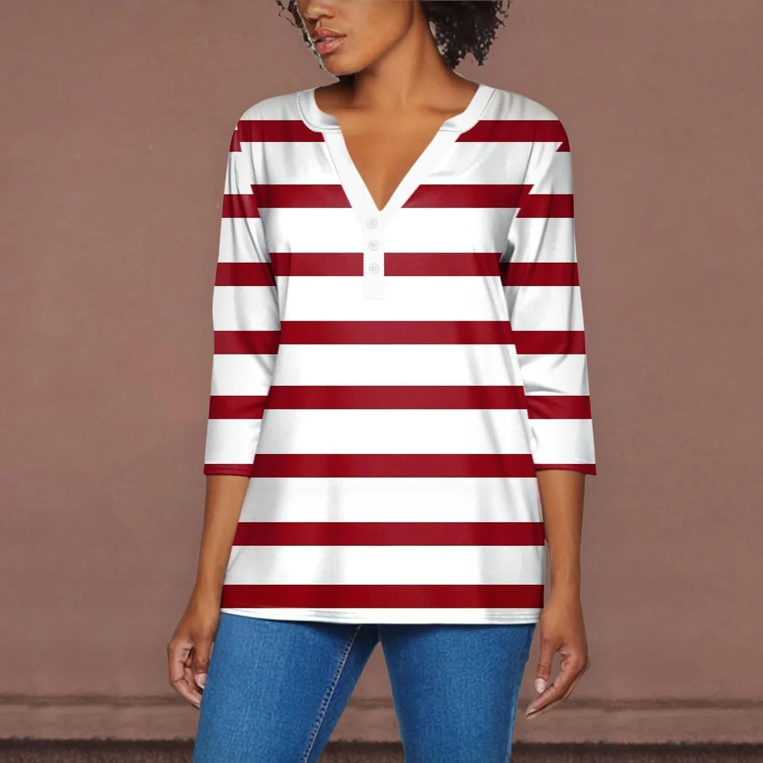 Striped Shirt Women Oversized Color Block Long Sleeve Sweatshirt Pullover Slim Henley Collar Tops Blouse Basic Tee