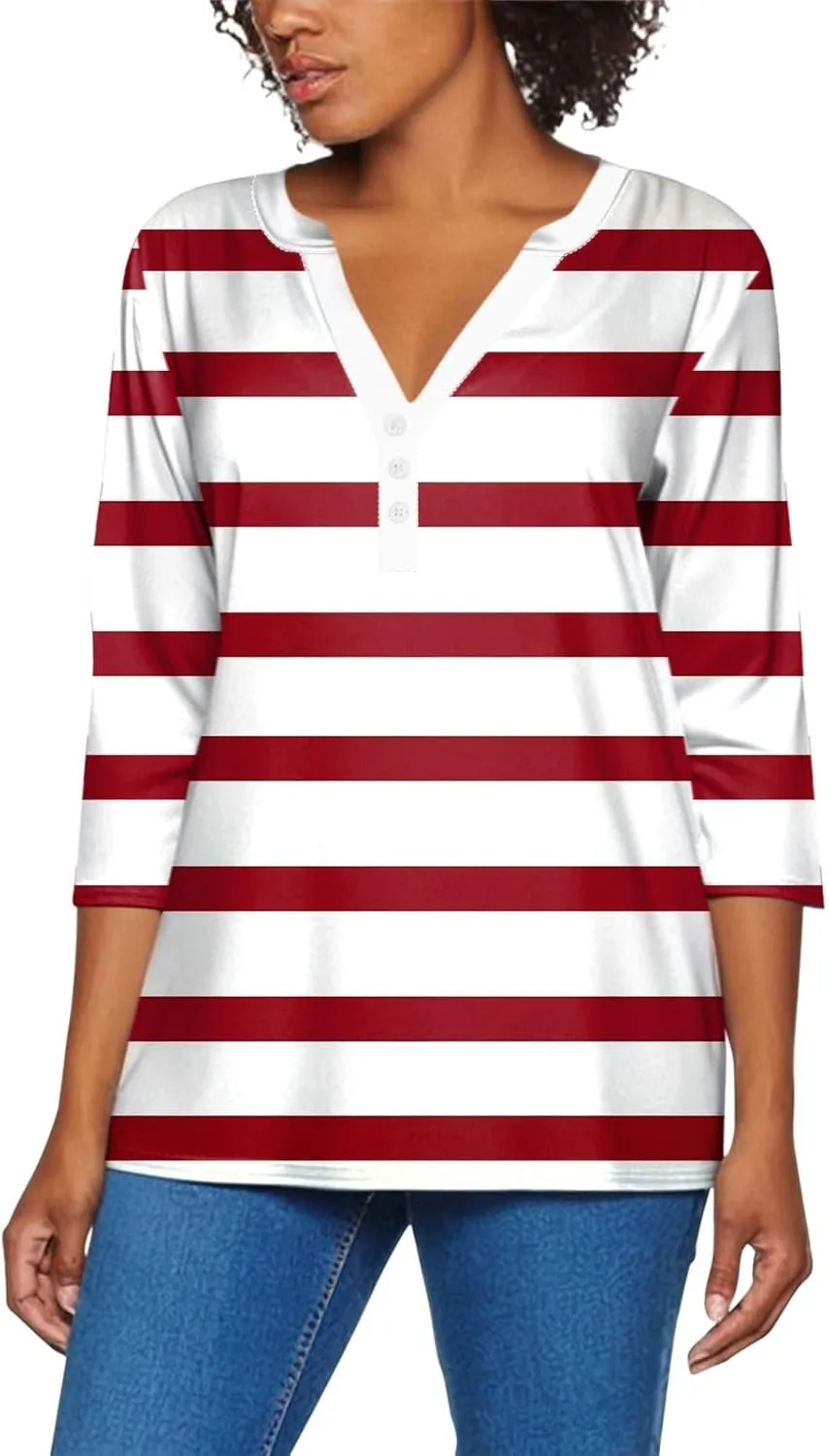 Striped Shirt Women Oversized Color Block Long Sleeve Sweatshirt Pullover Slim Henley Collar Tops Blouse Basic Tee