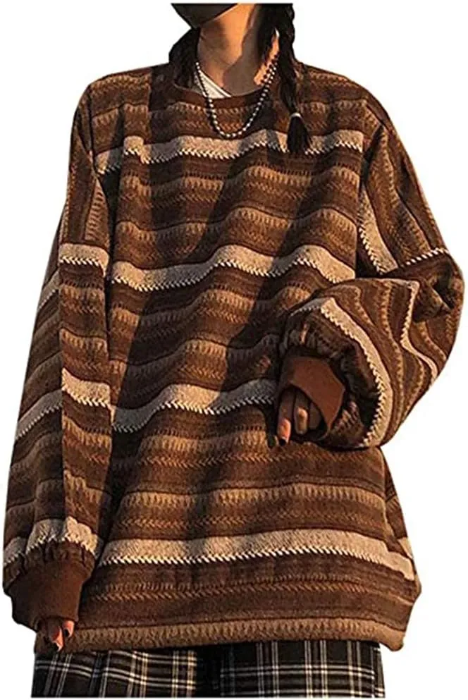 Striped Sweater Women y2k Grandpa Sweater Striped Sweatshirt Pullover Oversize Vintage Sweater Knitted Long Sleeve Tops