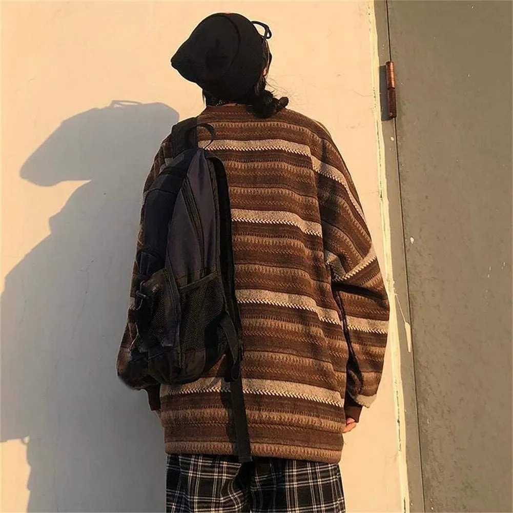 Striped Sweater Women y2k Grandpa Sweater Striped Sweatshirt Pullover Oversize Vintage Sweater Knitted Long Sleeve Tops