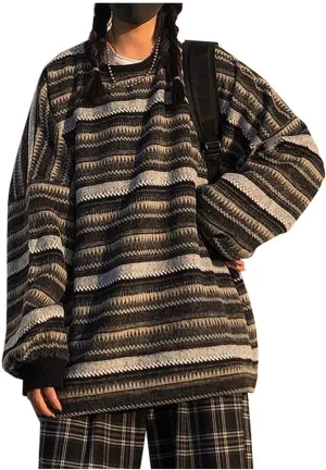 Striped Sweater Women y2k Grandpa Sweater Striped Sweatshirt Pullover Oversize Vintage Sweater Knitted Long Sleeve Tops