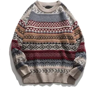 Striped Sweater Women y2k Grandpa Sweater Striped Sweatshirt Pullover Oversize Vintage Sweater Knitted Long Sleeve Tops
