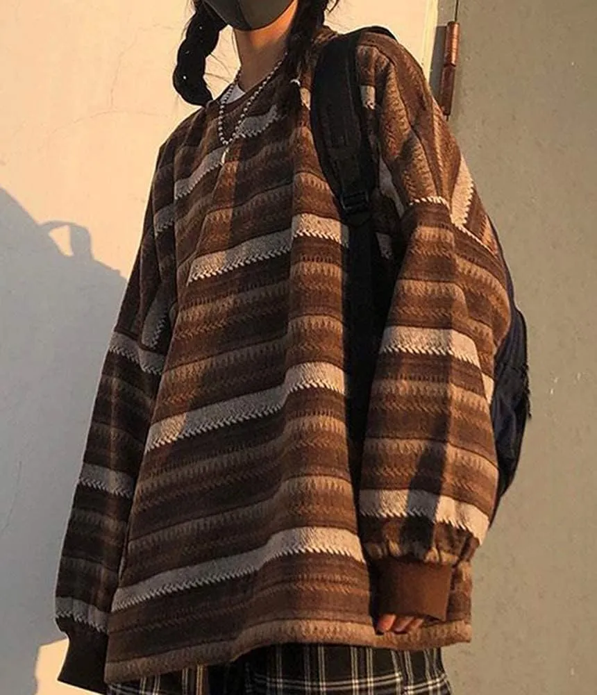 Striped Sweater Women y2k Grandpa Sweater Striped Sweatshirt Pullover Oversize Vintage Sweater Knitted Long Sleeve Tops