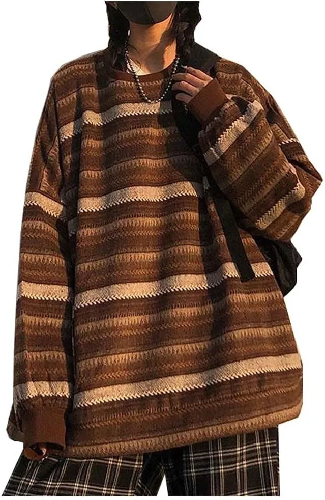 Striped Sweater Women y2k Grandpa Sweater Striped Sweatshirt Pullover Oversize Vintage Sweater Knitted Long Sleeve Tops