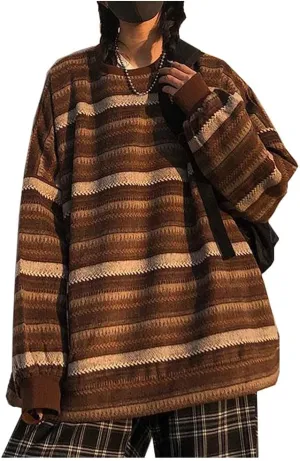 Striped Sweater Women y2k Grandpa Sweater Striped Sweatshirt Pullover Oversize Vintage Sweater Knitted Long Sleeve Tops